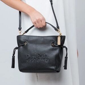 Coach Andy Black Leather Crossbody Bucket Bag Gold - Side Cinch Horse & Carriage